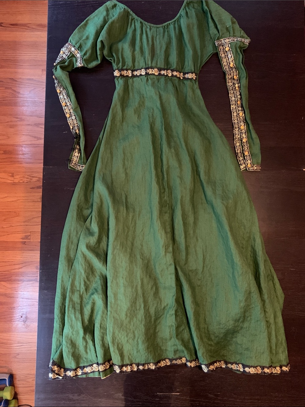 Medieval Renaissance Princess Maxi Dress Forest Green Flax Linen Corset Lace